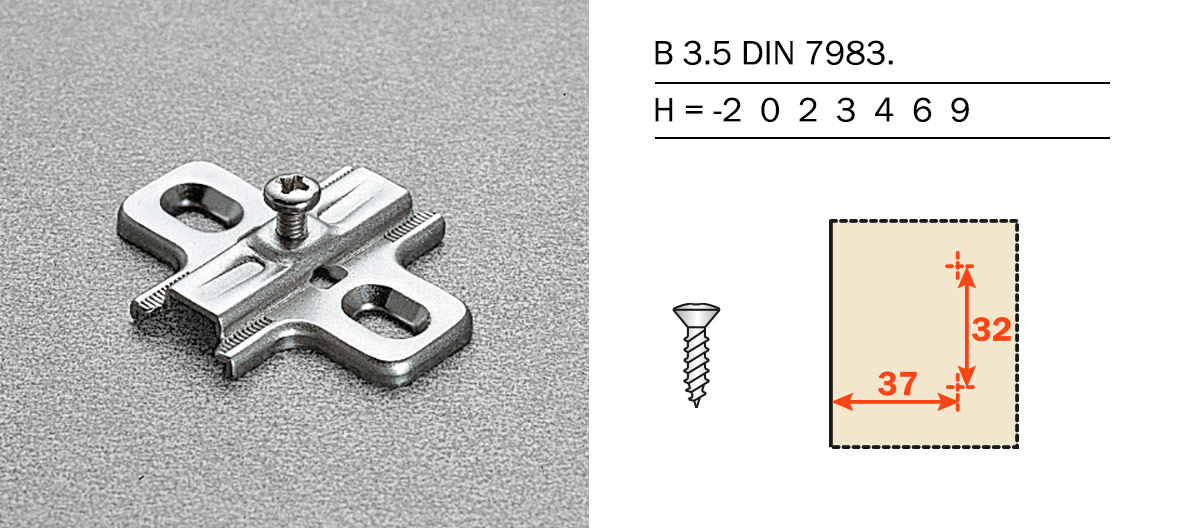 Montageplatte B2V3H, Kreuzplatte aus Stahl, H=0, Holzschrauben