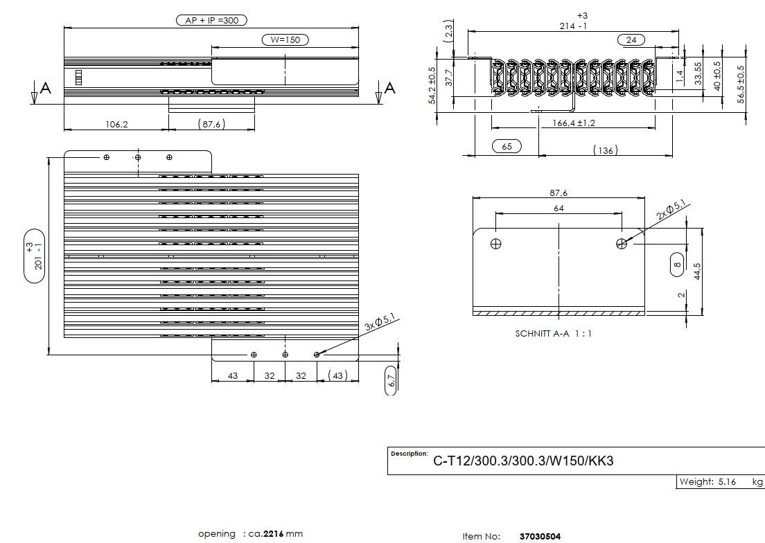 STEEL CLASSIC 37 Kugelgelagerter Stahlauszug für Tischlängen bis 2,5 m