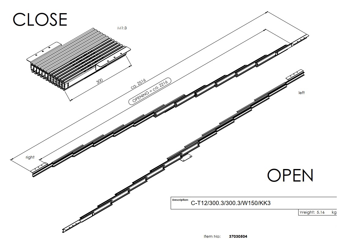 Technische Skizze zu STEEL CLASSIC 37 Kugelgelagerter Stahlauszug für Tischlängen bis 2,5 m