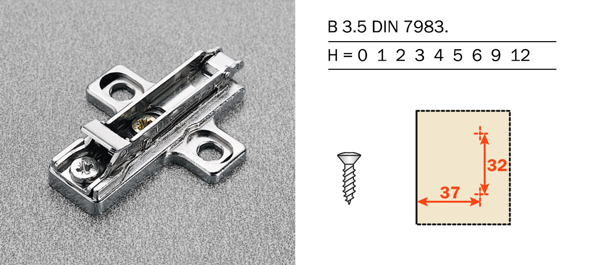 Domi-Blitz-Montageplatte BAR3R, Kreuzmontage, 2 Exzenter, H=0, aus Zinkdruckguss, Holzschrauben