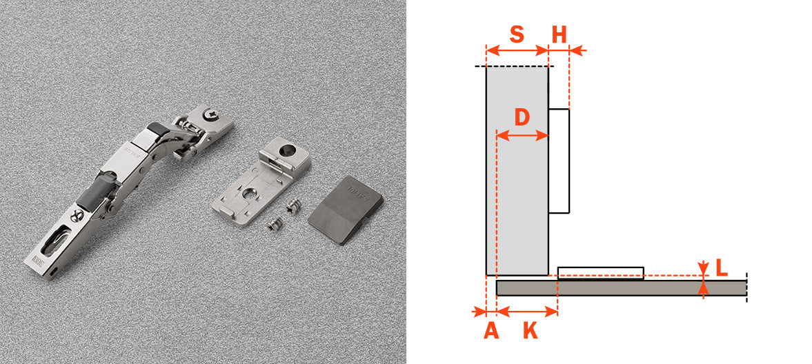 Serie B Push – Universalscharnier für Sondermaterial  – 110° Öffnungswinkel - mit Push-to-Open Funktion
