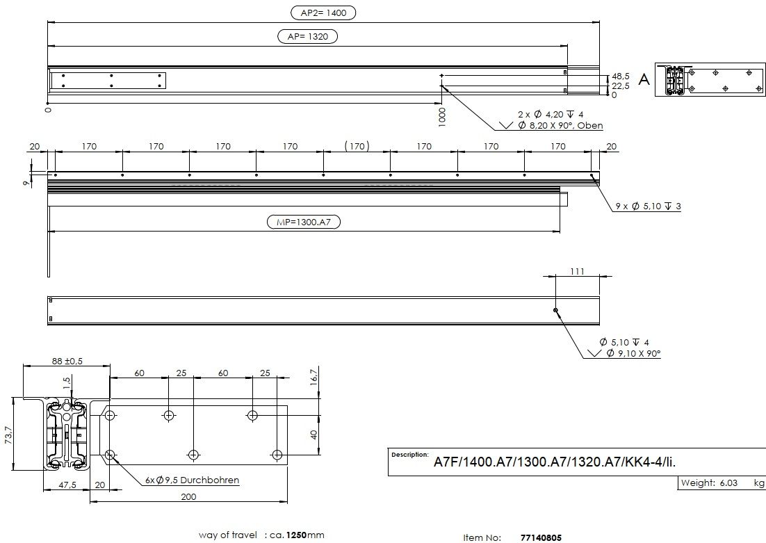 Alu77 Frontslide - Tischauszug in verschiedenen Längen