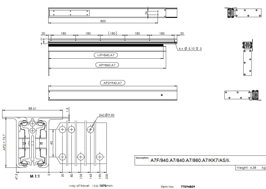 Alu77 Frontslide - Tischauszug in verschiedenen Längen
