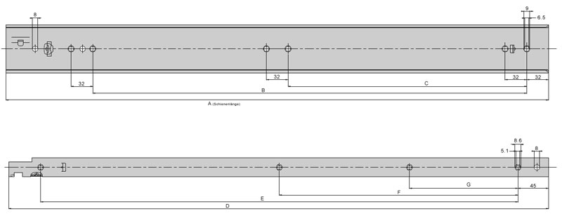 Technische Skizze zu Vollauszug Titan - E & F - inkl. Softclose - bis 155 kg