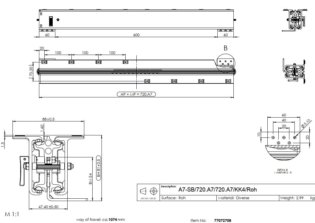 ALU COMPACT 77 - Ab 720 mm Tischauszug mit Mittelteilung, Synchron und Bremse